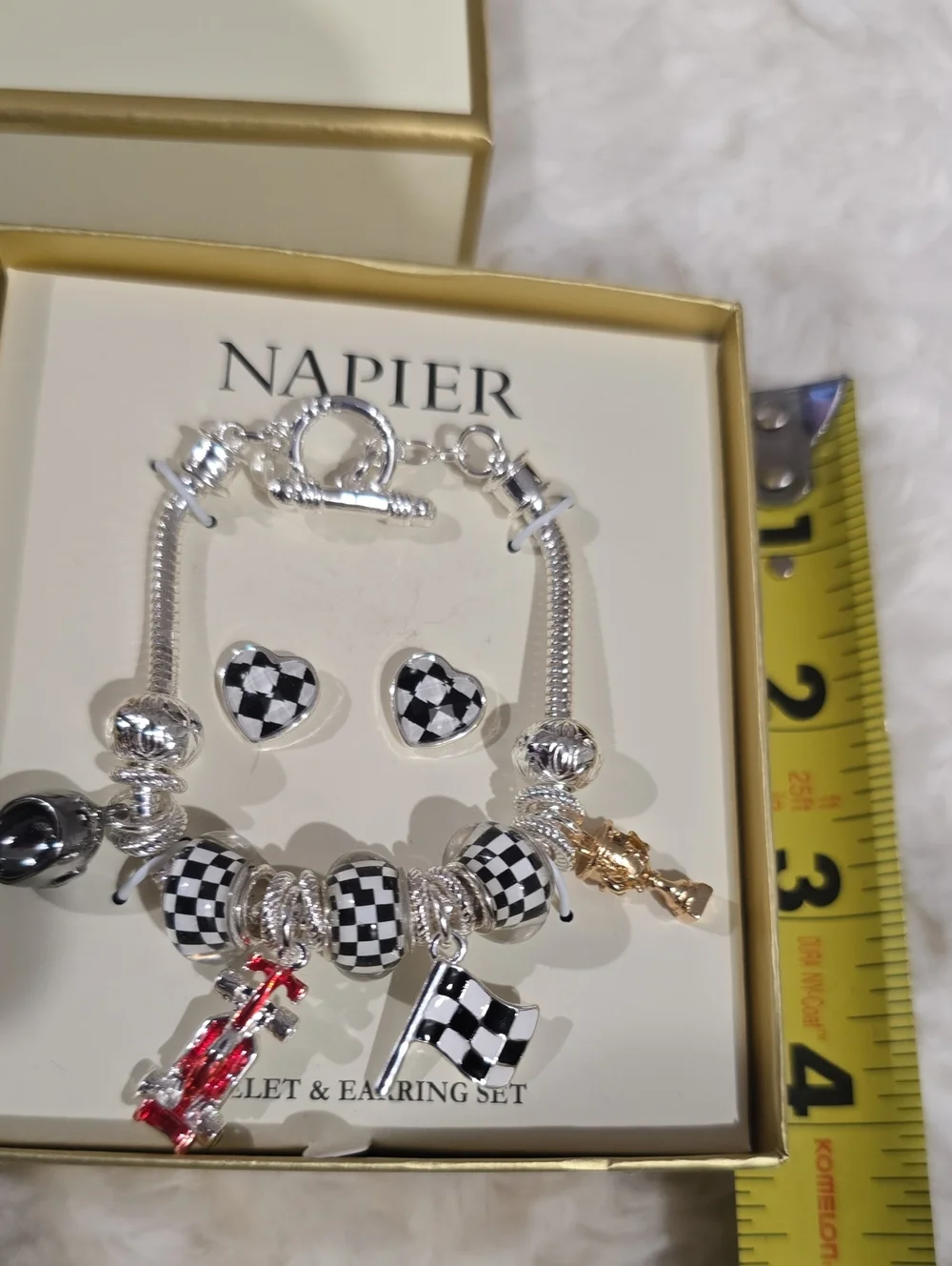 NAPIER BRAND WOMEN'S RACE FAN BRACELET AND PIERCED EARRINGS SET